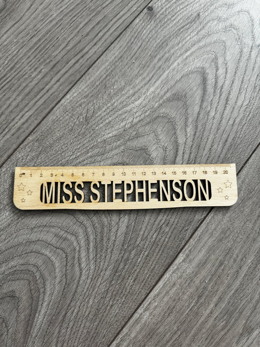 Wooden personalised teachers name ruler - Laser LLama Designs Ltd