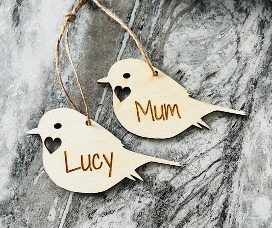 Wooden personalised robin decoration - Laser LLama Designs Ltd