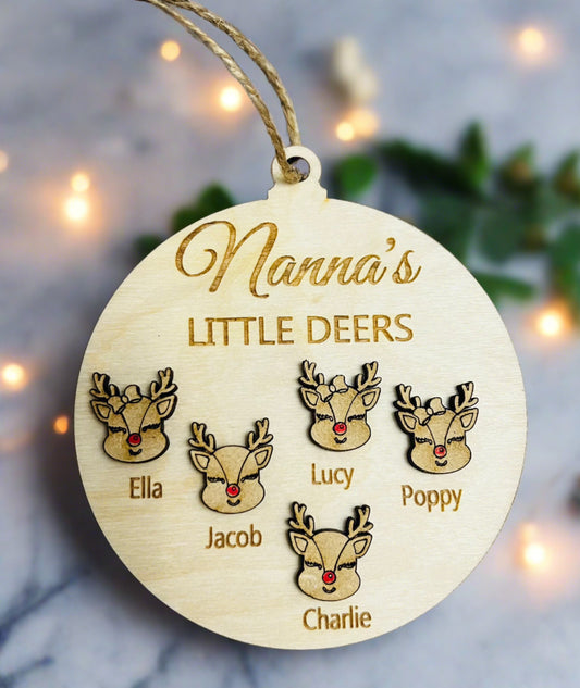 Wooden personalised little deers bauble - Laser LLama Designs Ltd