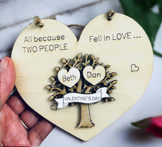 Wooden personalised fell in love heart plaque - Laser LLama Designs Ltd