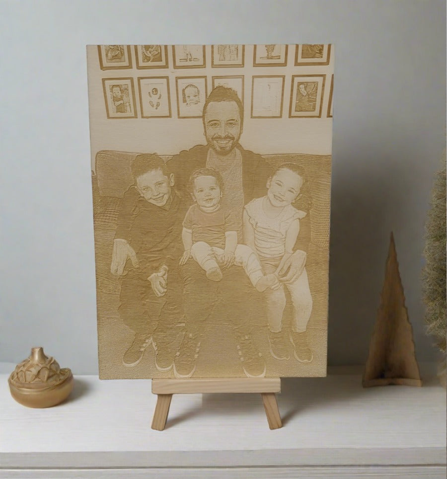 Photo Laser engraved onto Birch plywood - various sizes- Stand included - Laser LLama Designs Ltd