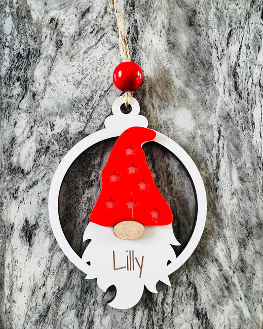 Wooden Personalised gnome/gonk bauble - Laser LLama Designs Ltd