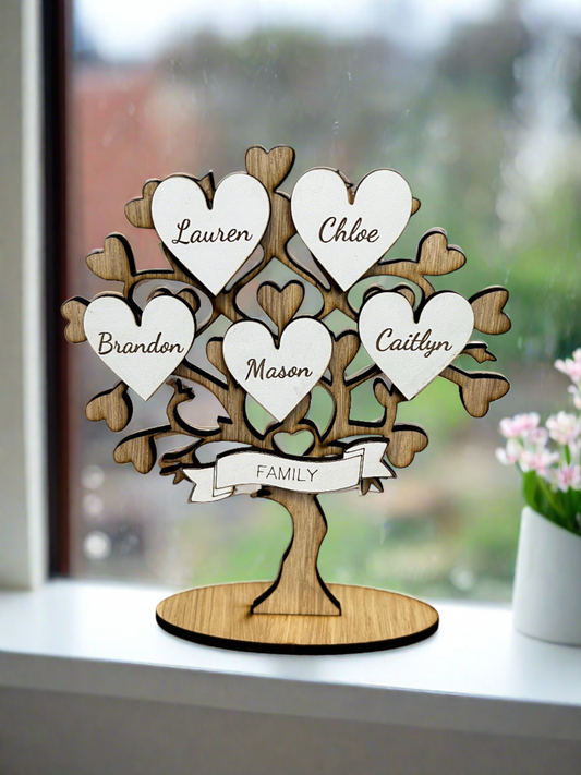 Oak veneer personalised love family tree - Laser LLama Designs Ltd