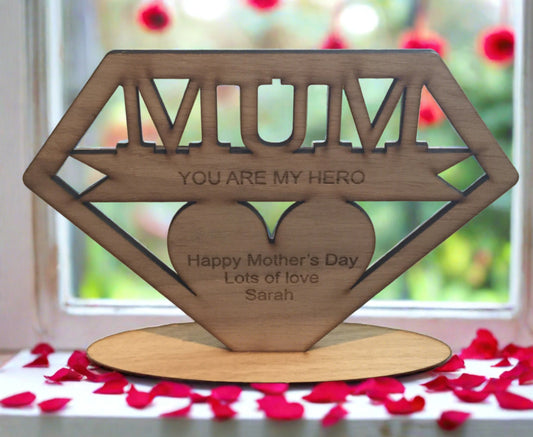 Oak veneer freestanding personalised youre my hero decoration - Laser LLama Designs Ltd