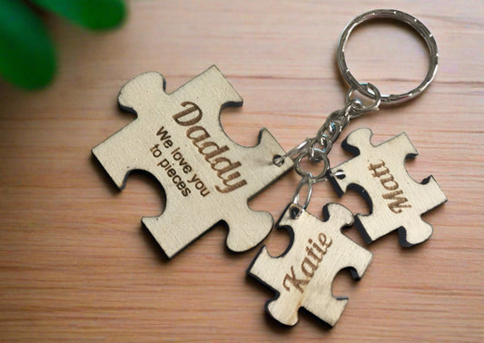 Wooden jigsaw piece keyring - Laser LLama Designs Ltd