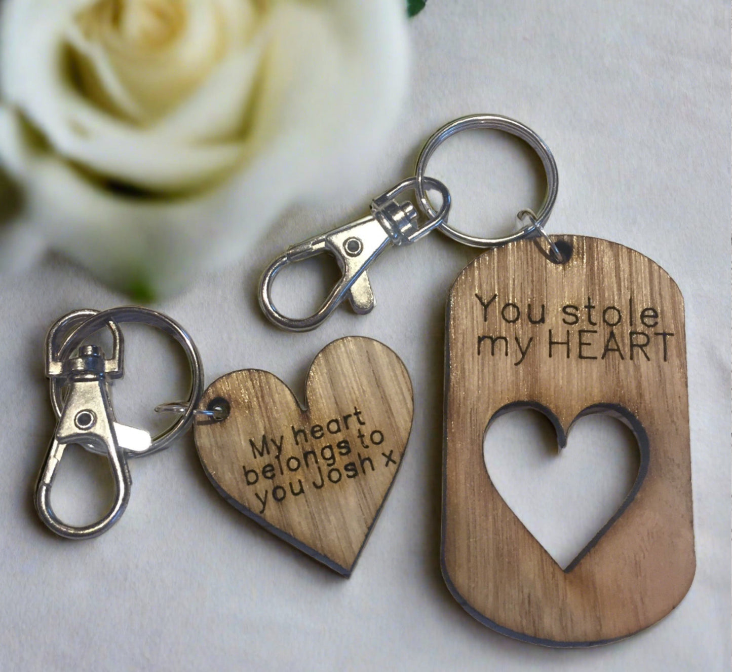 Oak Veneer Personalised keyring you stole my heart - Laser LLama Designs Ltd