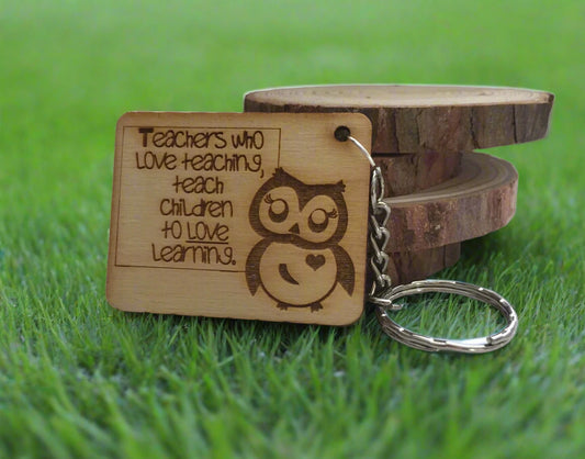 Wooden owl teacher keyring - Laser LLama Designs Ltd