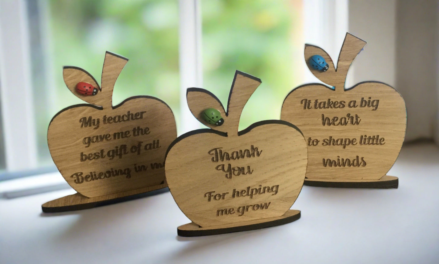 Oak veneer personalised freestanding apple - Laser LLama Designs Ltd