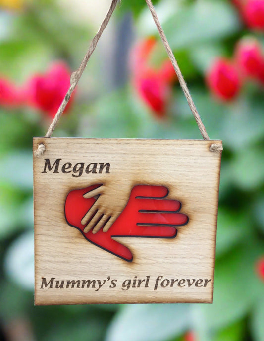 Oak veneer personalised hands plaque - Laser LLama Designs Ltd