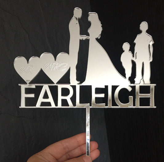 Mirrored acrylic personalised wedding/birthday cake topper - Laser LLama Designs Ltd