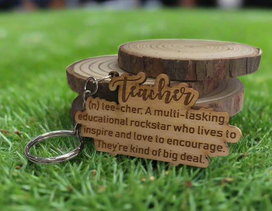 Wooden teacher meaning  keyring - Laser LLama Designs Ltd