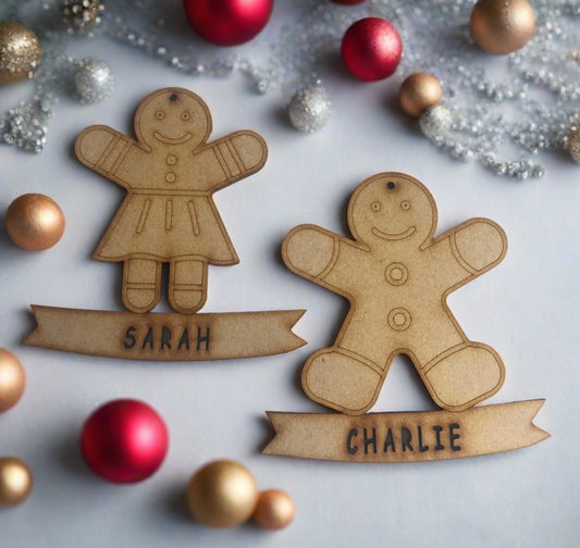 Gingerbread man and lady mdf bauble - Laser LLama Designs Ltd