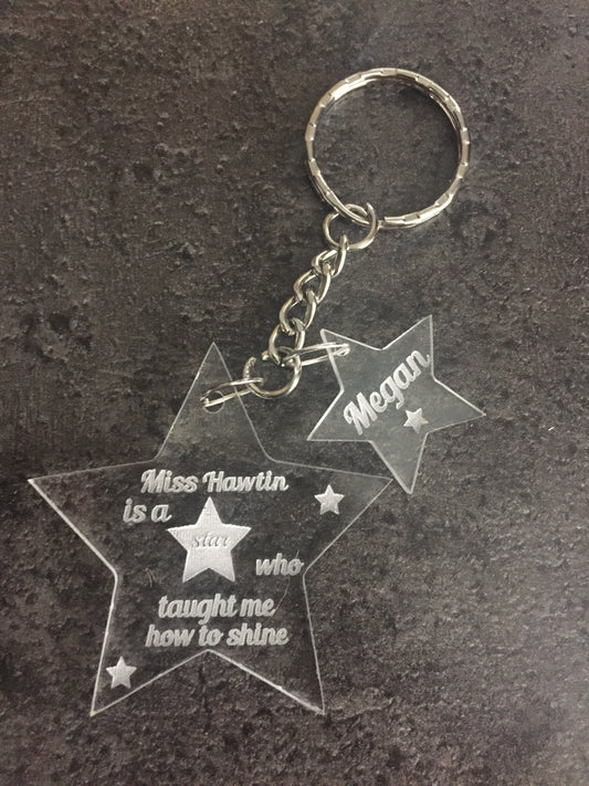 Acrylic personalised star teacher keyring - Laser LLama Designs Ltd