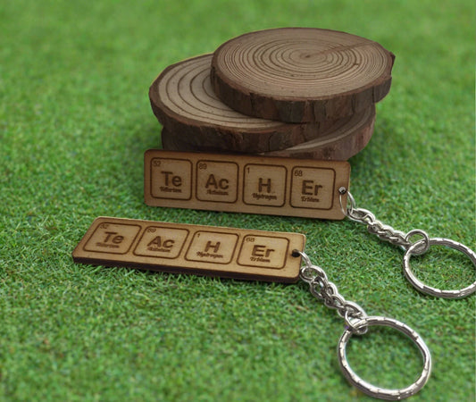 Wooden chemistry teacher keyring - Laser LLama Designs Ltd