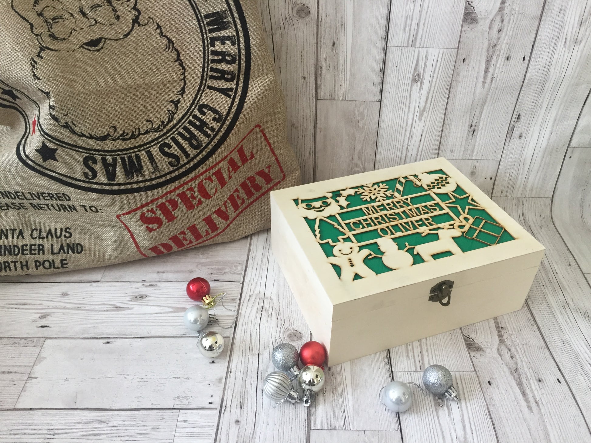 Personalised Wooden Christmas Eve Box with acrylic backing - Laser LLama Designs Ltd