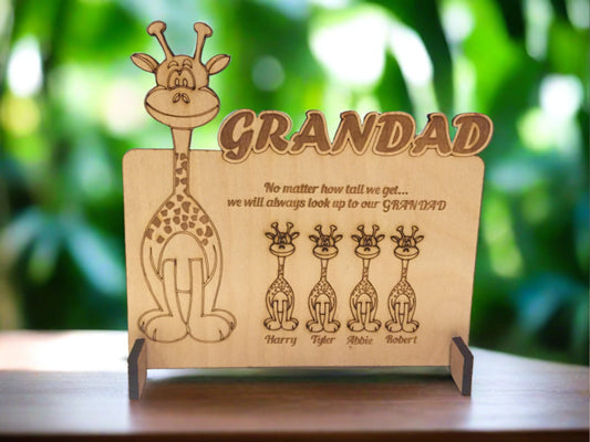 Oak veneer/Birch freestanding Giraffe plaque - Laser LLama Designs Ltd