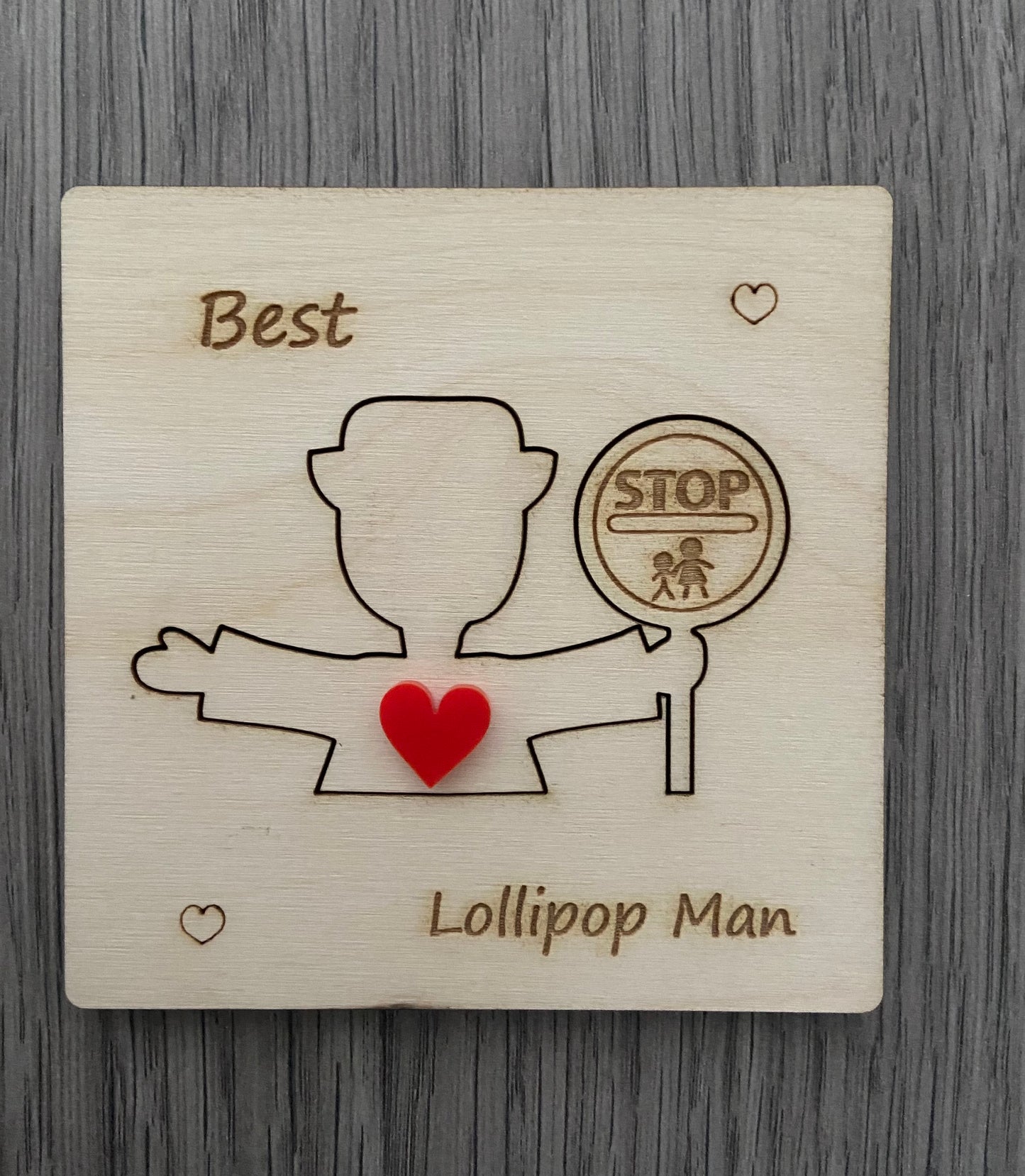 Wooden 3d personalised lollipop lady/man  card - Laser LLama Designs Ltd