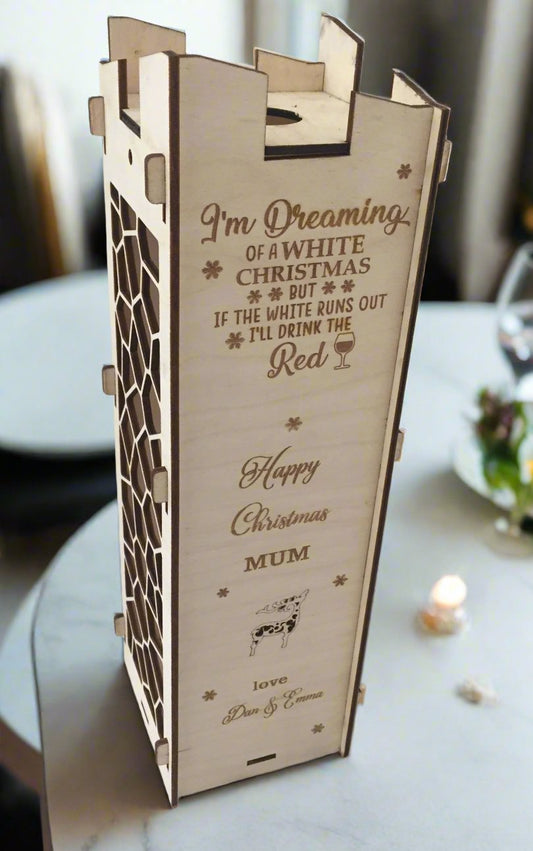 Christmas theme Personalised wine box - Laser LLama Designs Ltd