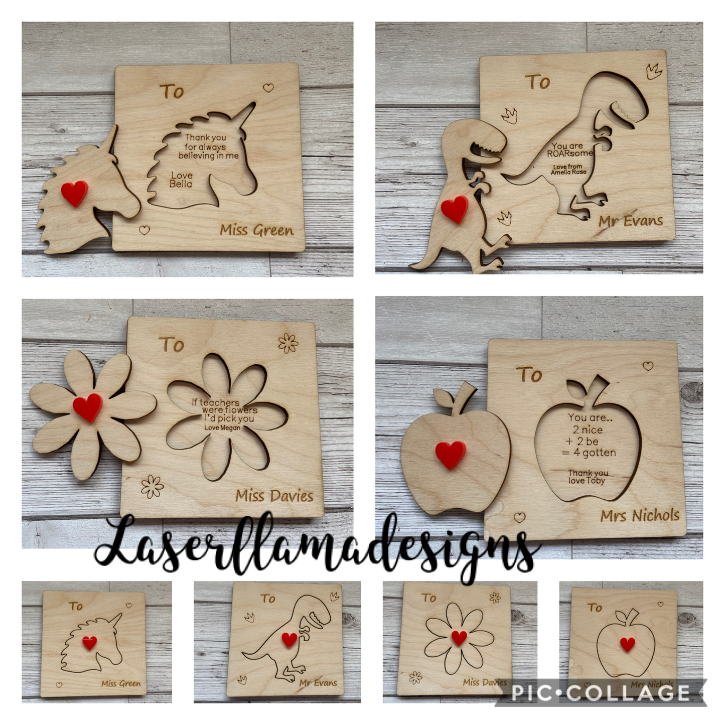 Wooden personalised 3d card for Teacher - Laser LLama Designs Ltd