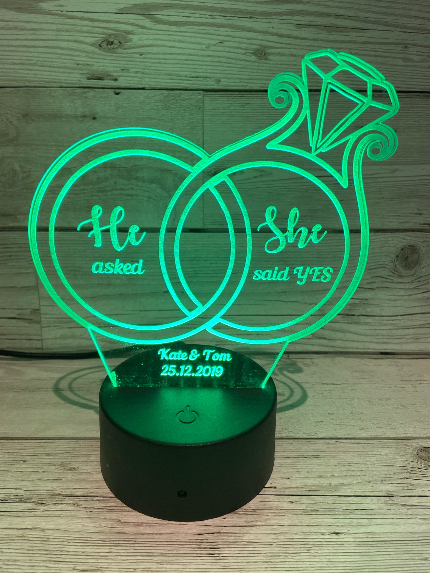 Led light up 3D Ring engagement display. 9 Colour options with remote! - Laser LLama Designs Ltd