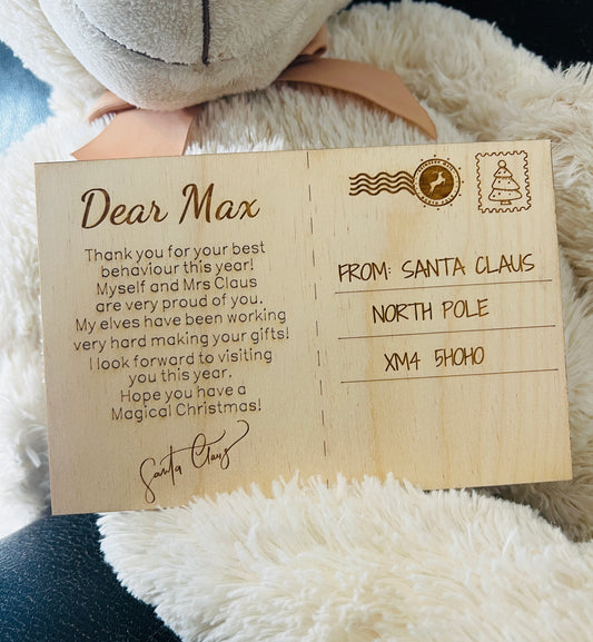 Wooden personalised postcard from Santa Claus - Laser LLama Designs Ltd