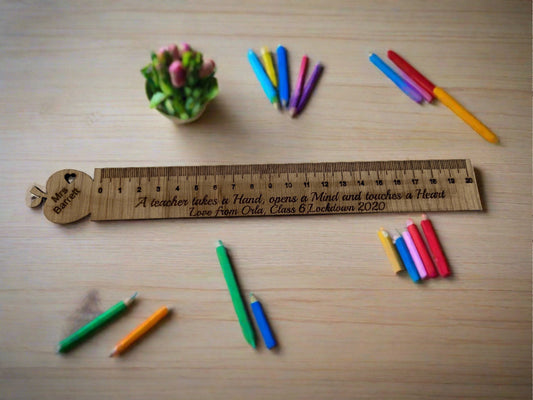 Oak veneer personalised ruler - Laser LLama Designs Ltd