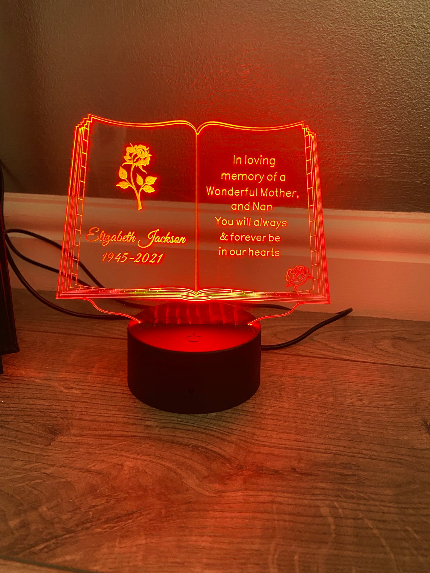 Light up 3D  open book memorial display. 9 Colour options with remote! - Laser LLama Designs Ltd