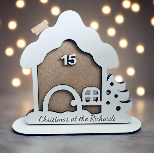 Wooden personalised freestanding house -Christmas at the - Laser LLama Designs Ltd