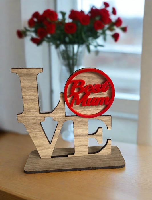 Oak veneer love freestanding sign - Laser LLama Designs Ltd