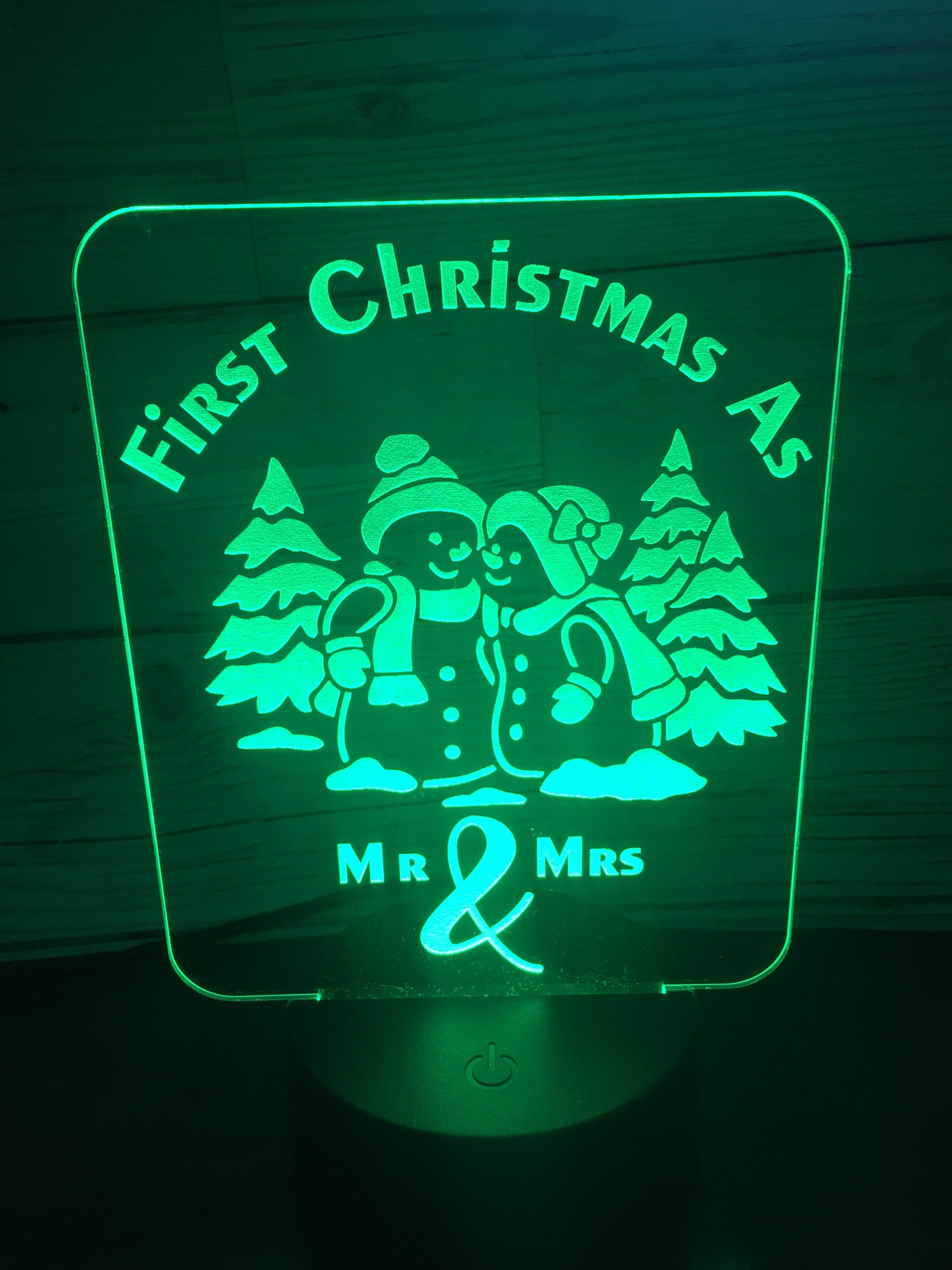 Snowman couple LED light up display- 9 colour options with remote! - Laser LLama Designs Ltd