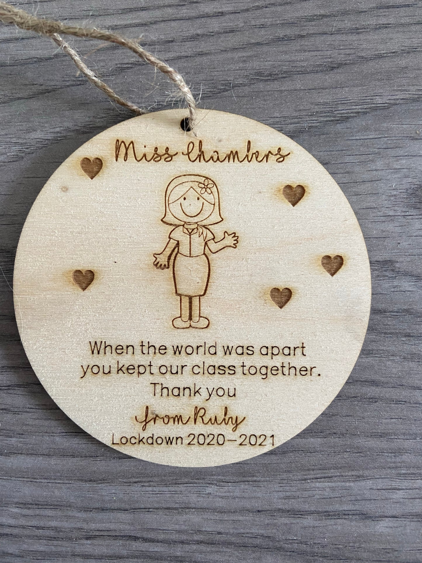 Wooden personalised teacher plaque -lockdown 2020-21 - Laser LLama Designs Ltd