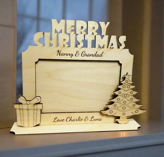 Wooden personalised merry Christmas frame - Laser LLama Designs Ltd