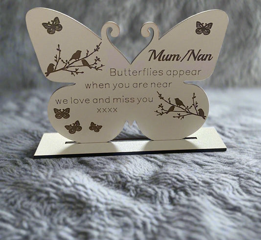 Freestanding personalised wooden butterfly - Laser LLama Designs Ltd