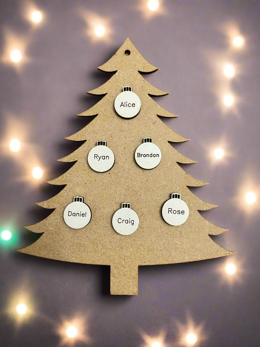 Wooden personalised Christmas family tree decoration - Laser LLama Designs Ltd