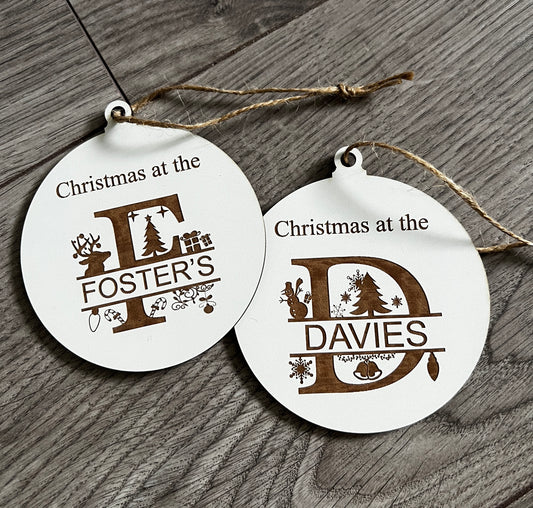 Wooden personalised monogram letter bauble - Laser LLama Designs Ltd