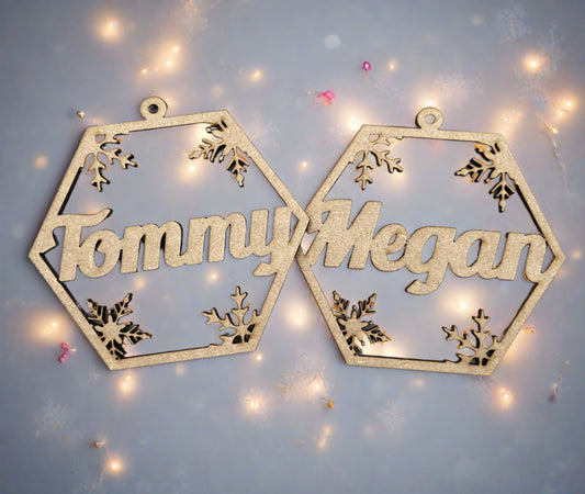 Personalised hexagon bauble - Laser LLama Designs Ltd