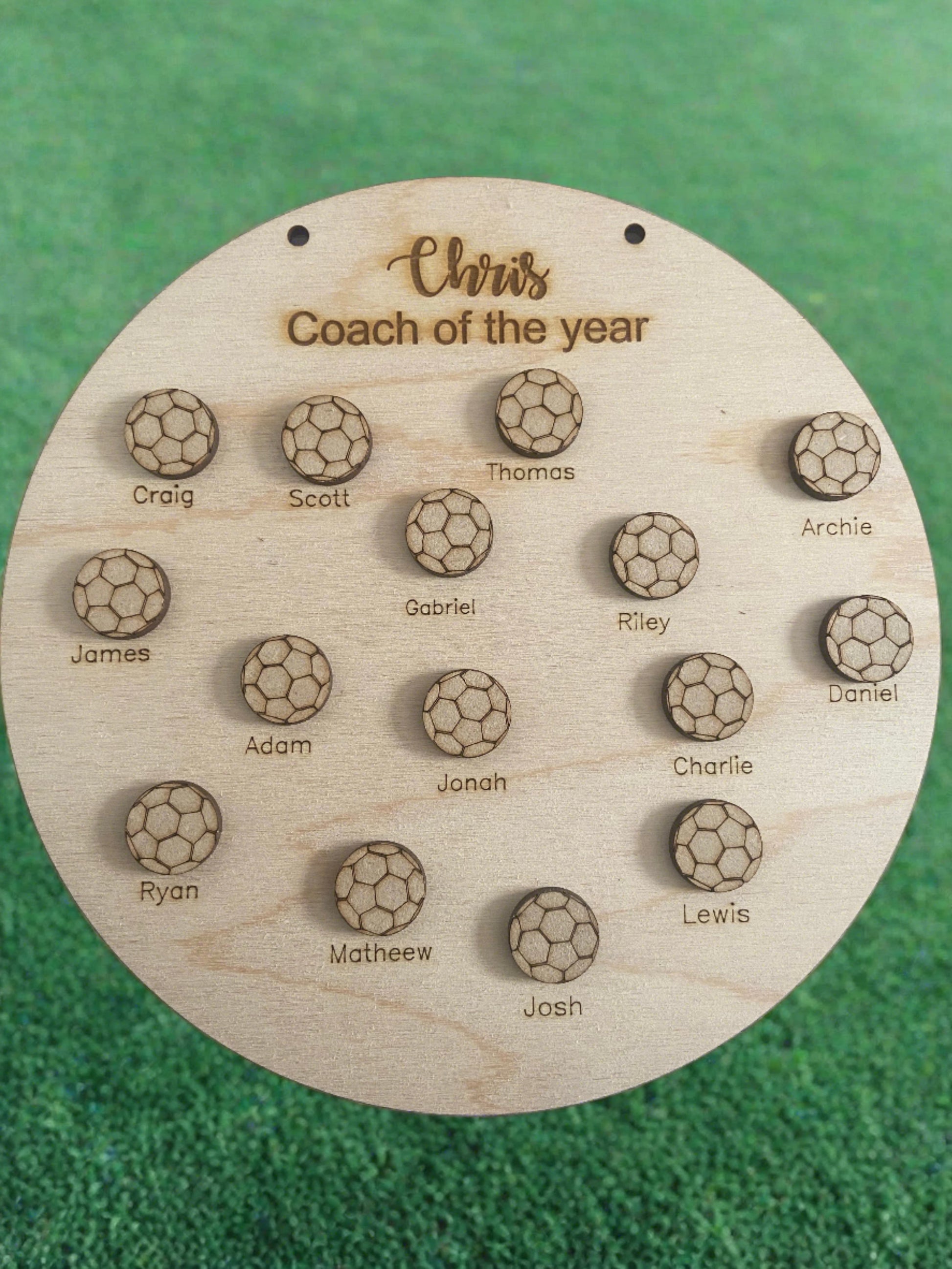 Wooden personalised thank you coach plaque -FOOTBALL - Laser LLama Designs Ltd