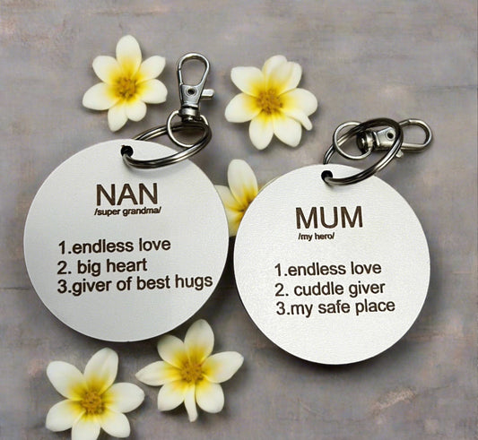 Wooden Mum/Nan definition keyring - Laser LLama Designs Ltd