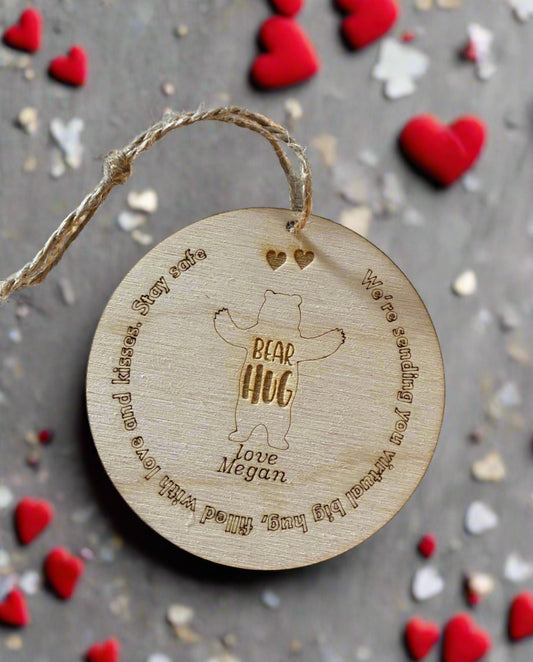 Wooden personalised virtual hug - Laser LLama Designs Ltd