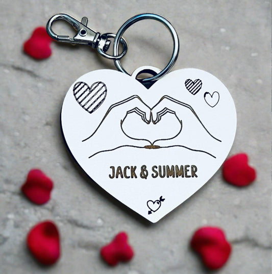 Wooden personalised heart keyring - Laser LLama Designs Ltd