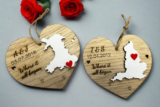 Oak veneer personalised map plaque - Laser LLama Designs Ltd