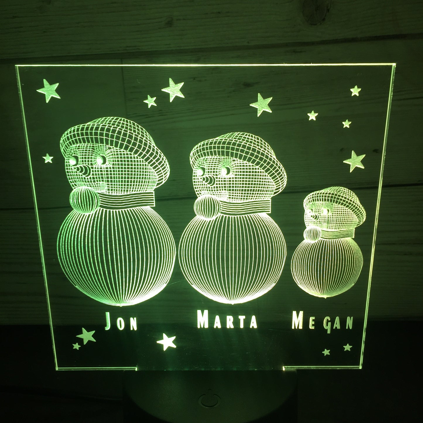 Snowman family LED light up display- 9 colour options with remote - Laser LLama Designs Ltd