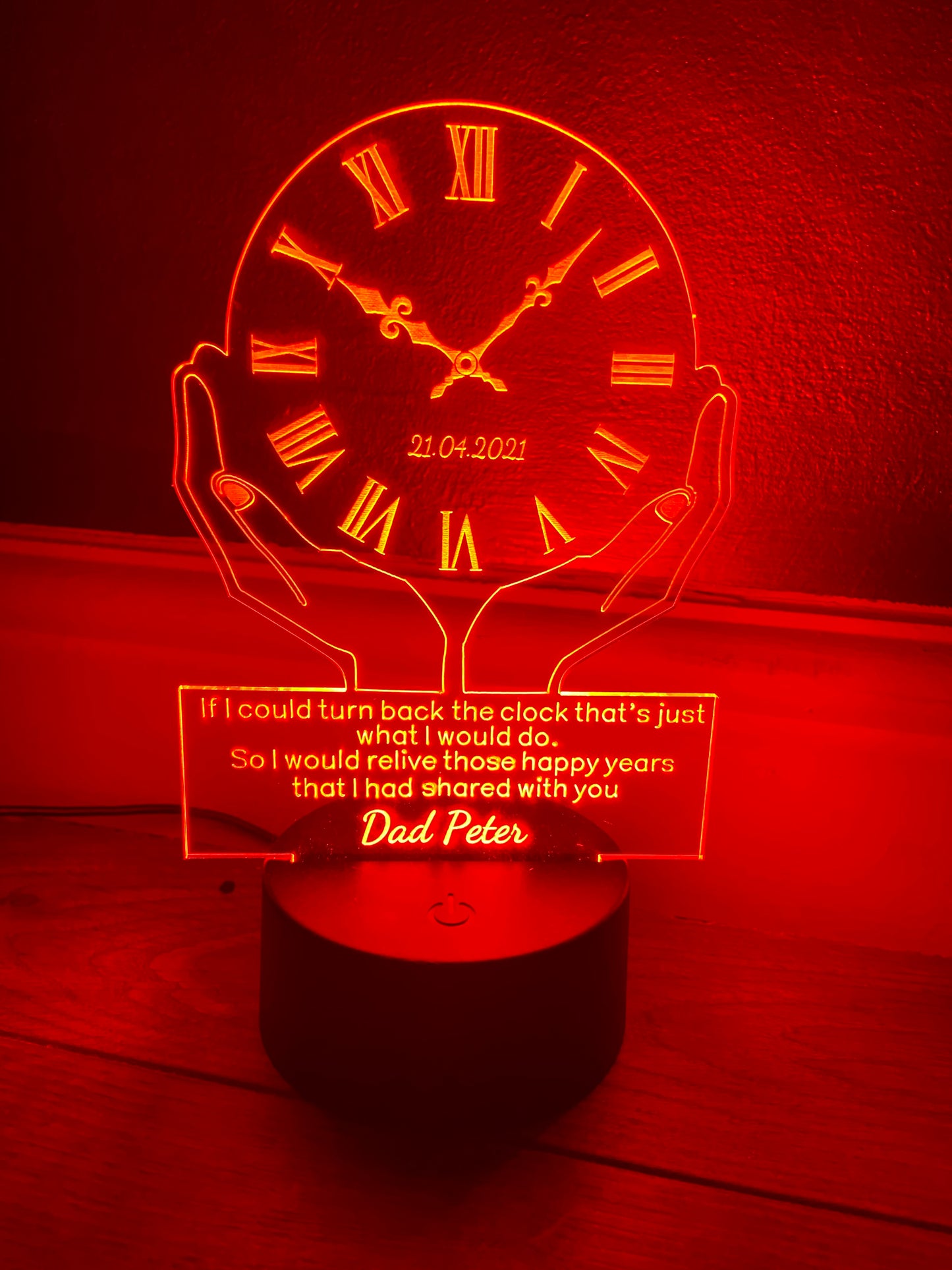 Led light memorial , clock display. 9 colours and remote control! - Laser LLama Designs Ltd