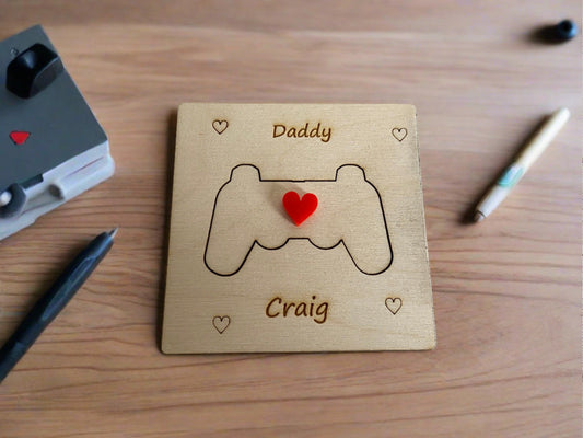 Wooden personalised 3D game controller card - Laser LLama Designs Ltd