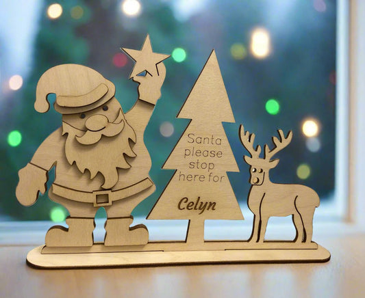 Wooden personalised Santa  “please stop here “ set - Laser LLama Designs Ltd