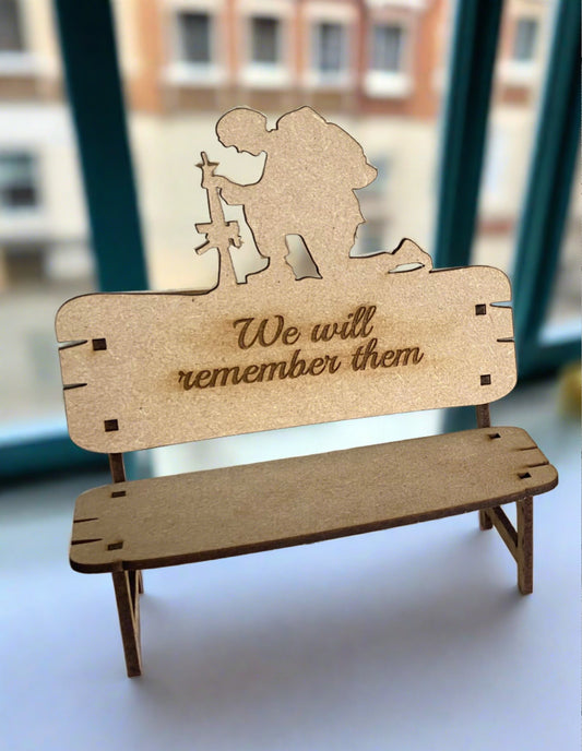 Wooden memorial soldier bench - Laser LLama Designs Ltd