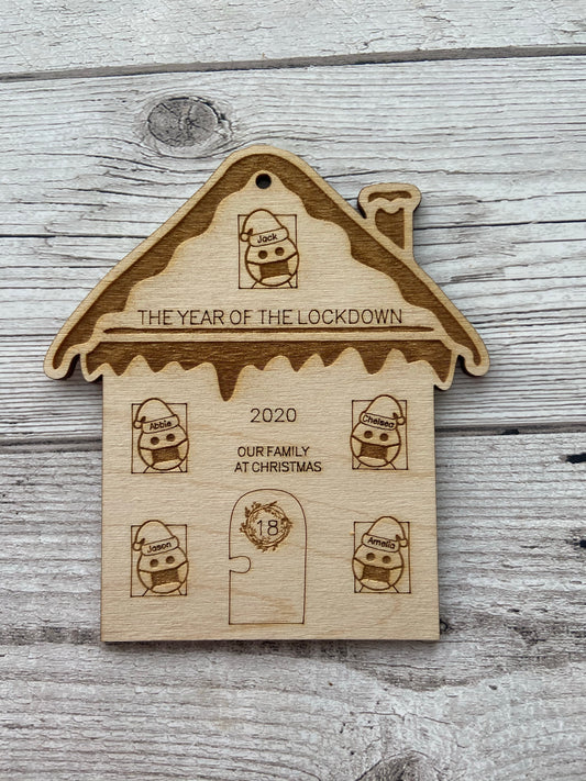 Wooden personalised house lockdown bauble - Laser LLama Designs Ltd