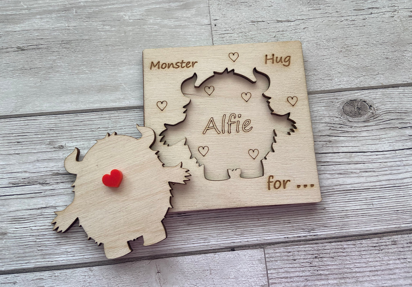 Wooden personalised 3D monster card - Laser LLama Designs Ltd