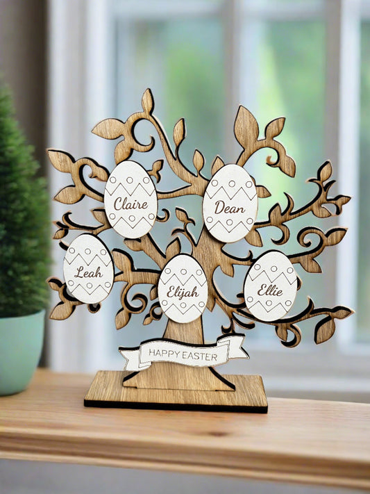 Oak veneer Easter tree with personalised eggs - Laser LLama Designs Ltd