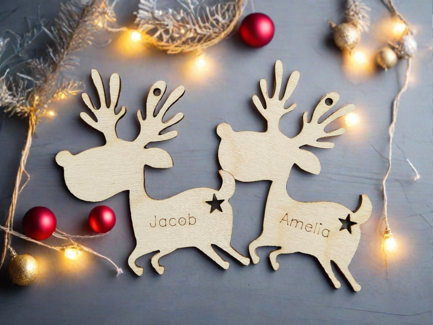 Wooden personalised reindeer with star - Laser LLama Designs Ltd